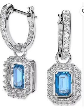 Swarovski Millinea Rhodium Plated Blue Crystal Halo Drop Earrings